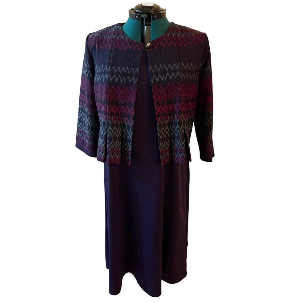 Danny‎ & Nicole Women’s jacket and dress set Size 16 Purple Zigzag Print EUC
